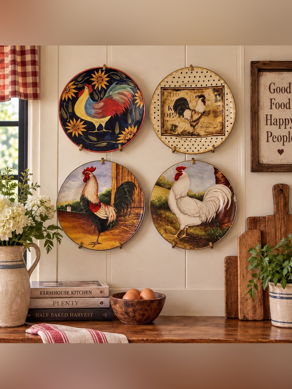Mixed Set of Decorative Rooster Chicken Dessert Plates